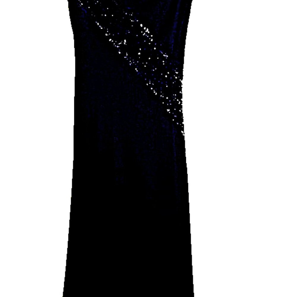 GINOO Black Maxi One-shoulder Bodycon dress with Metallic Lace, Size M
